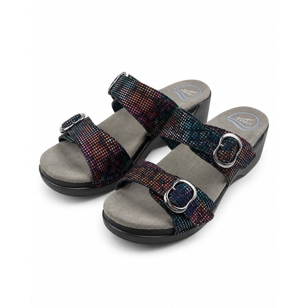 Dansko Sophie Multi Color Leather Wedge Slip On Sandals Women's Size 38 US 8